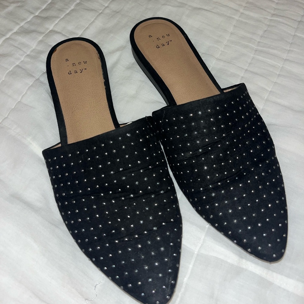 Black stud  flat slip ons